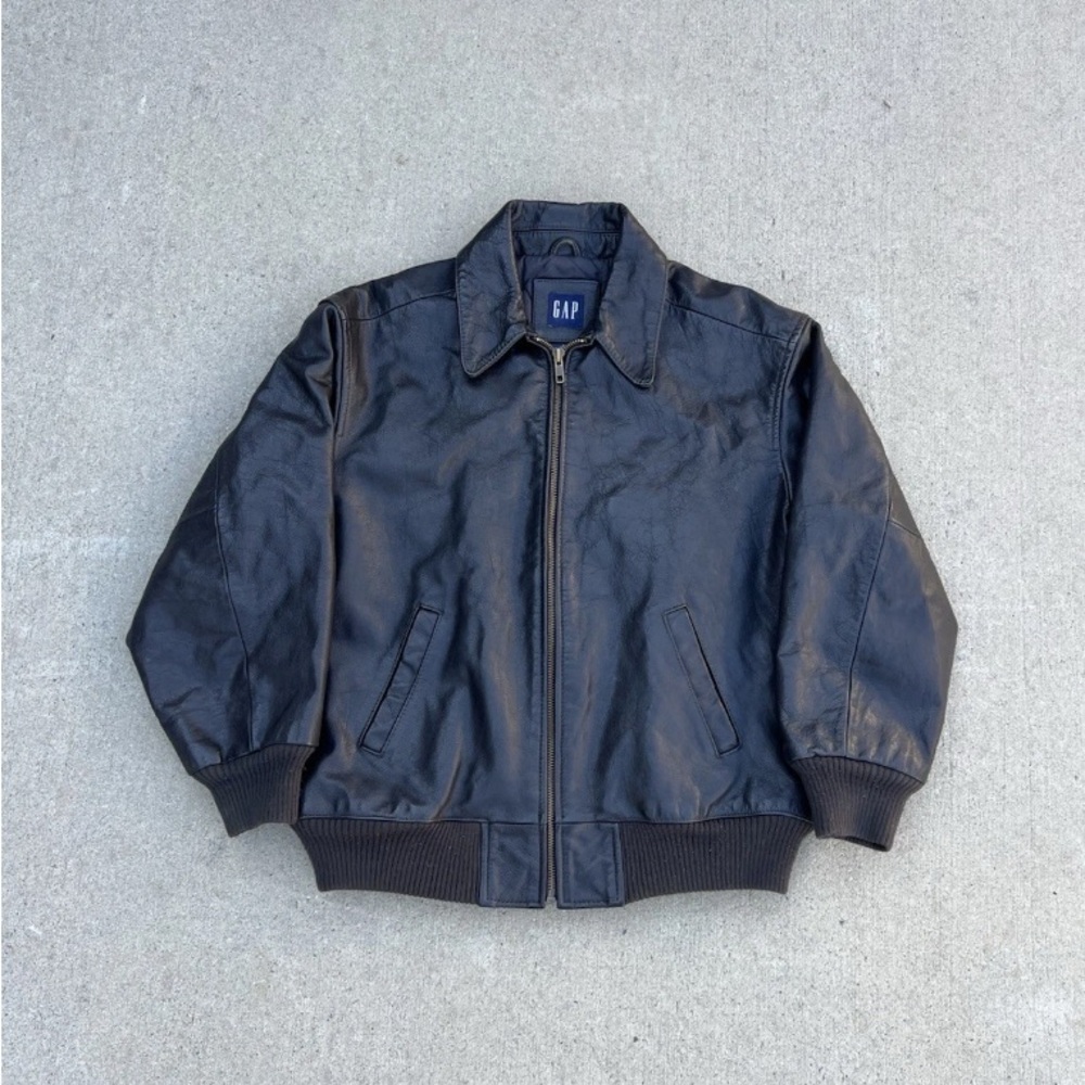 GAP women's dark Leather Bomber Jacket